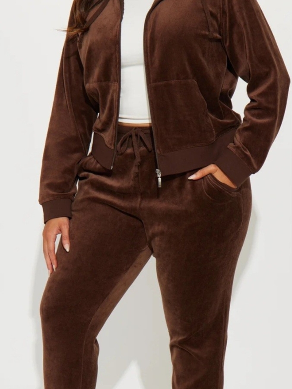 Fashion Nova Brown Velour Track Joggers And Matching Zip Hoodie